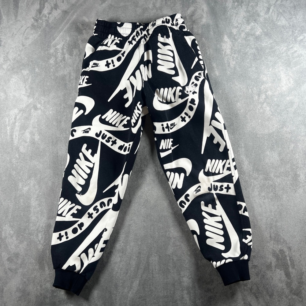 Nike Boys Sportswear Club Fleece Joggers Black White All Over Printed Size Small